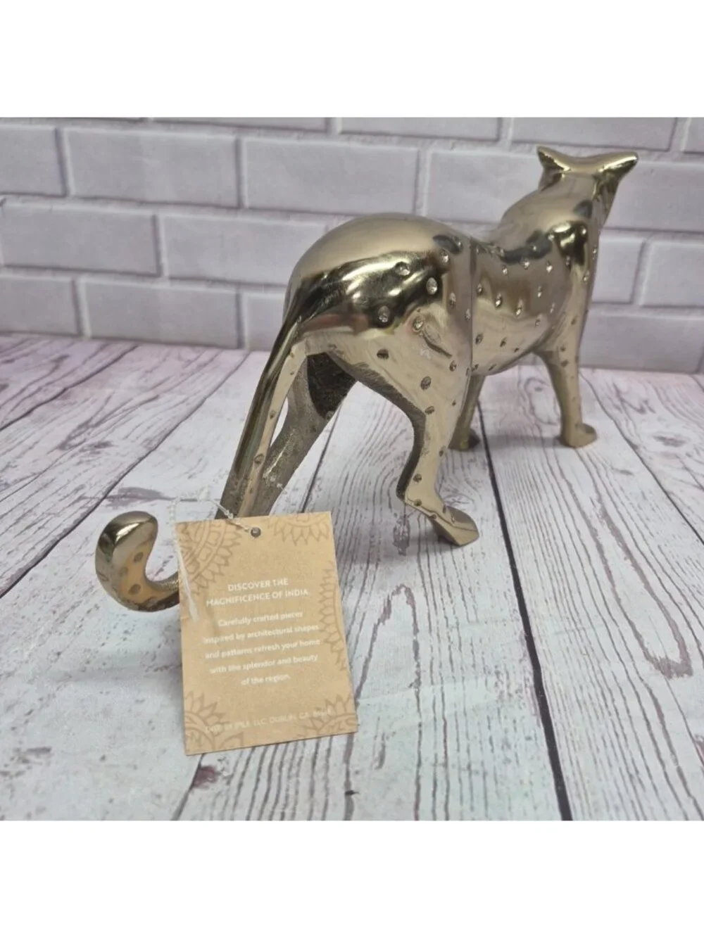 Brass Leopard 12” Figurine Animal Statue Table Office Home Decoration~India New‎